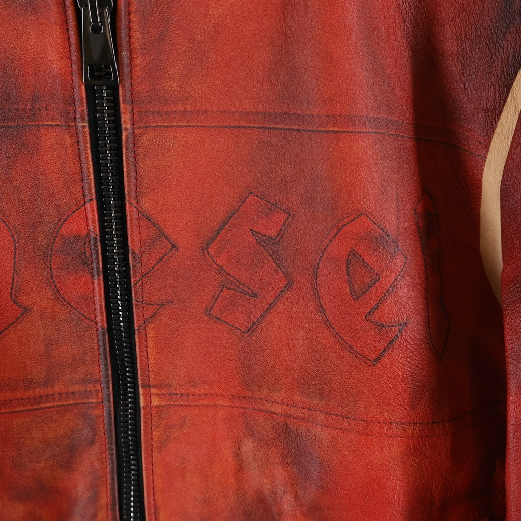 DIESEL(ディーゼル) L-RUSCHA トロンプルイユ ジップアップ シングル ライダースジャケット レッド A14493