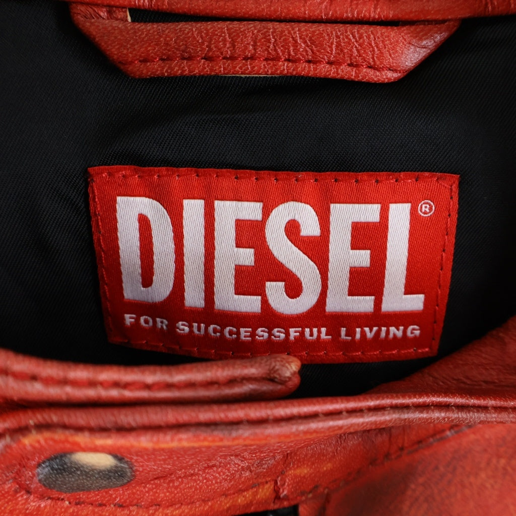 DIESEL(ディーゼル) L-RUSCHA トロンプルイユ ジップアップ シングル ライダースジャケット レッド A14493