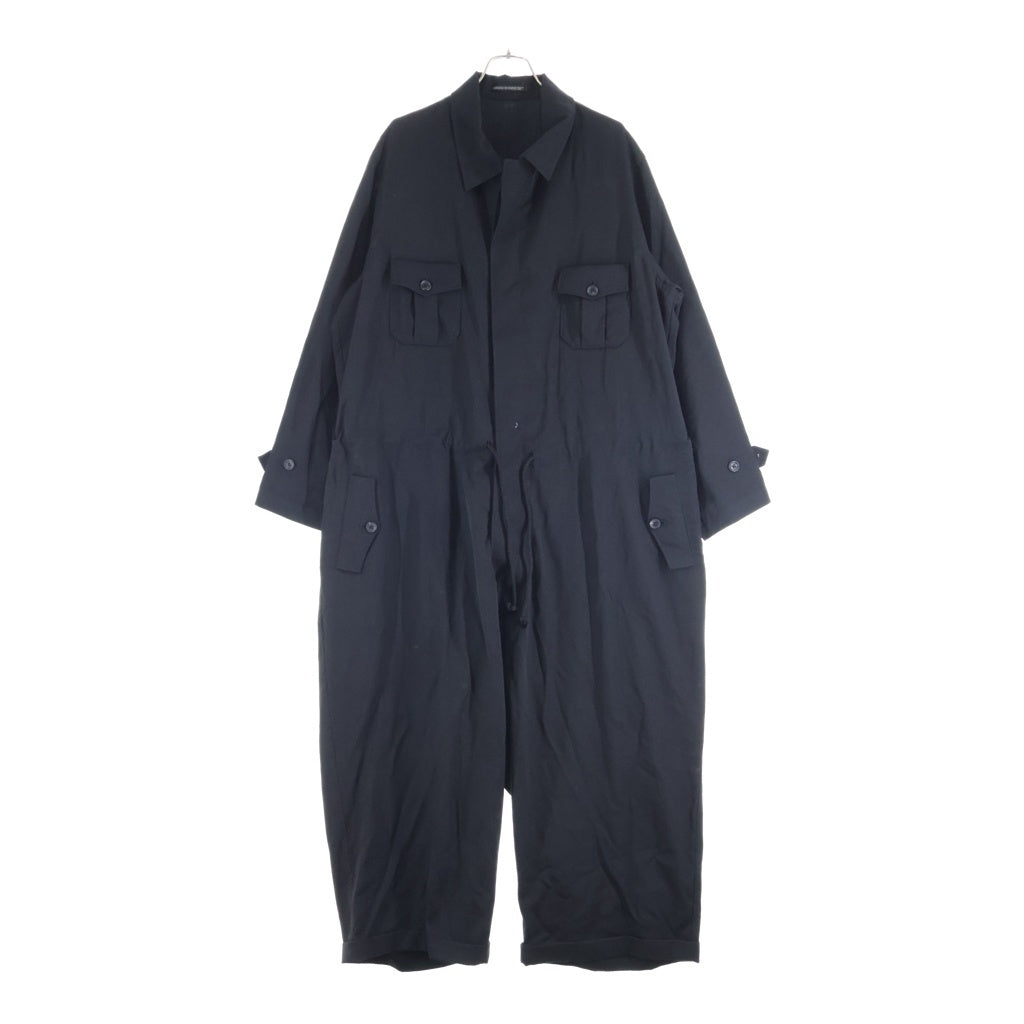 Yohji Yamamoto POUR HOMME(ヨウジヤマモト プールオム) 25SS ダブルプラケット ジャンプスーツ つなぎ ウールギャバジン オールインワン ブラック HP-D01-100