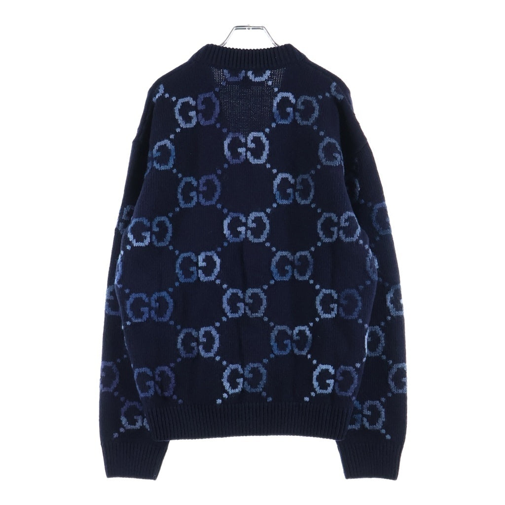 GUCCI(グッチ) ジャンボGGインターシャ ニット ウールカーディガン ネイビー/ブルー 770507 XKDSJ