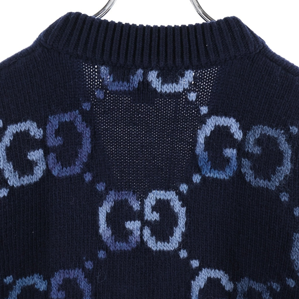 GUCCI(グッチ) ジャンボGGインターシャ ニット ウールカーディガン ネイビー/ブルー 770507 XKDSJ
