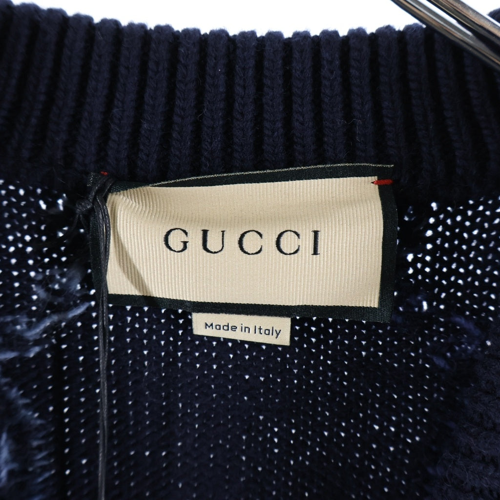 GUCCI(グッチ) ジャンボGGインターシャ ニット ウールカーディガン ネイビー/ブルー 770507 XKDSJ