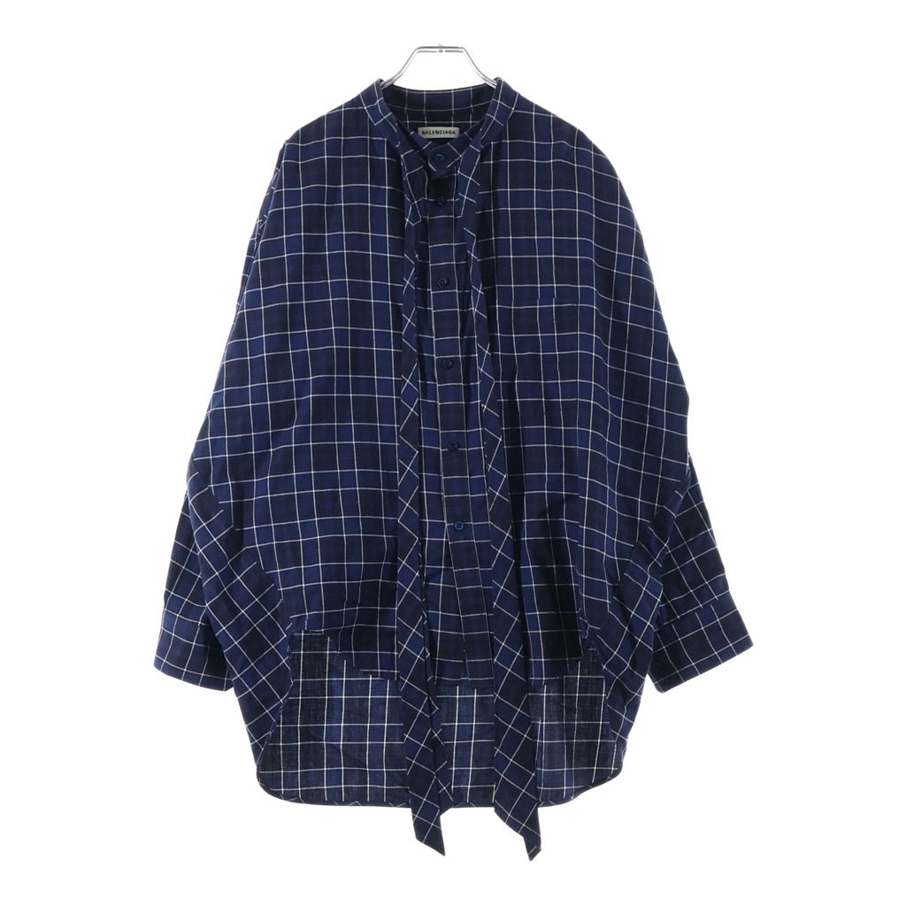 BALENCIAGA(バレンシアガ) 18SS バックロゴ リボン チェック ボウタイ ニュースウィング 長袖シャツ ネイビー 520497