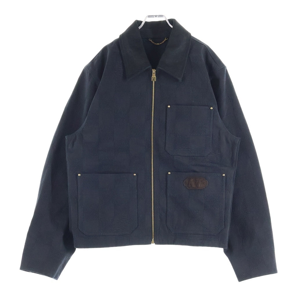 LOUIS VUITTON(ルイヴィトン) 24AW レザー切替 ダミエワーク ジャケット ジップアップ ブルゾン ブラック RM242M MKD HRB91W