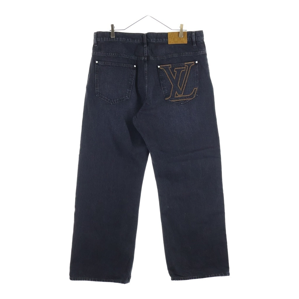 LOUIS VUITTON(ルイヴィトン) 26SS バックLV刺繍 パールボタン ワイド デニムパンツ ブラック RM261MJ XAU HSD50W