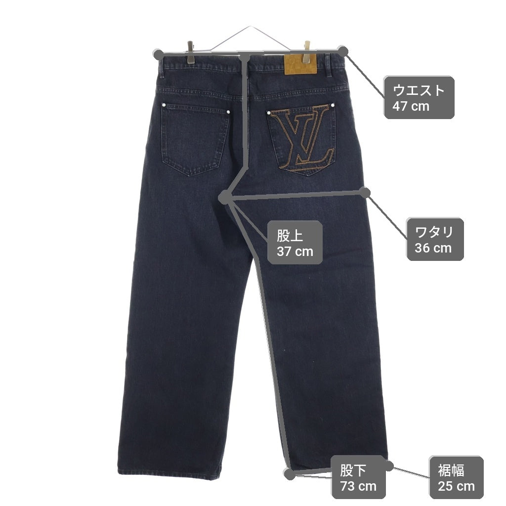 LOUIS VUITTON(ルイヴィトン) 26SS バックLV刺繍 パールボタン ワイド デニムパンツ ブラック RM261MJ XAU HSD50W