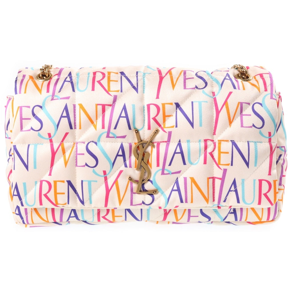 SAINT LAURENT PARIS(サンローランパリ) ロゴ 総柄 ナイロン パテッド キルティング チェーンショルダーバッグ ホワイト/マルチ 515821 レディース