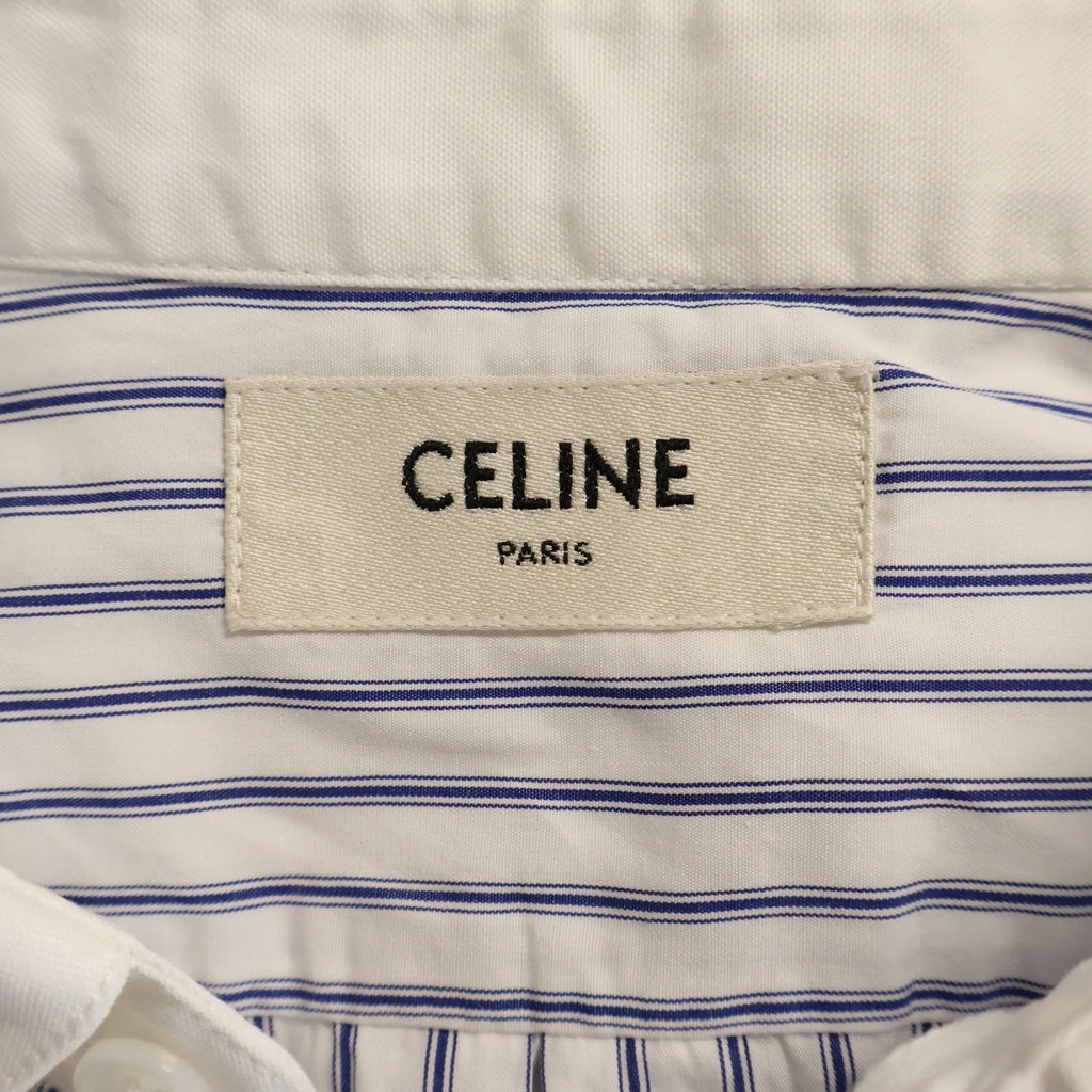 CELINE(セリーヌ) トリオンフロゴ刺繍 ストライプ クロップド コットン 半袖シャツ ホワイト レディース 2C751251R
