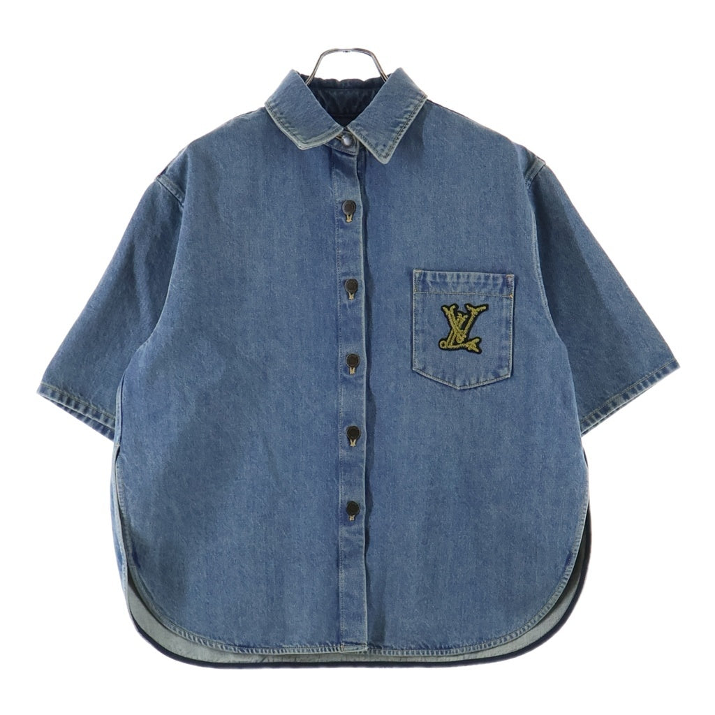 LOUIS VUITTON(ルイヴィトン) 25AW LVロゴ刺繍 デニム 半袖シャツ インディゴ レディース RW252WW GOW FTBL08