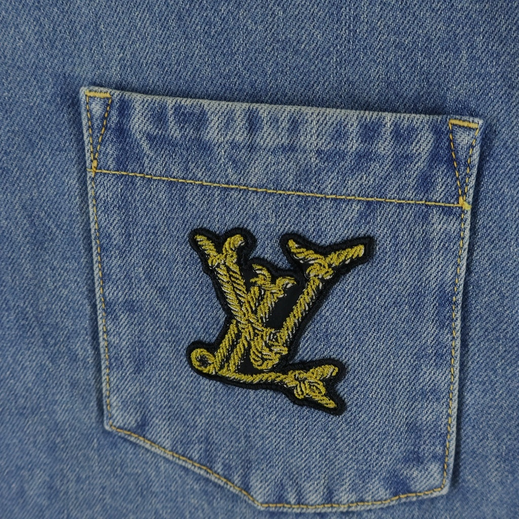 LOUIS VUITTON(ルイヴィトン) 25AW LVロゴ刺繍 デニム 半袖シャツ インディゴ レディース RW252WW GOW FTBL08