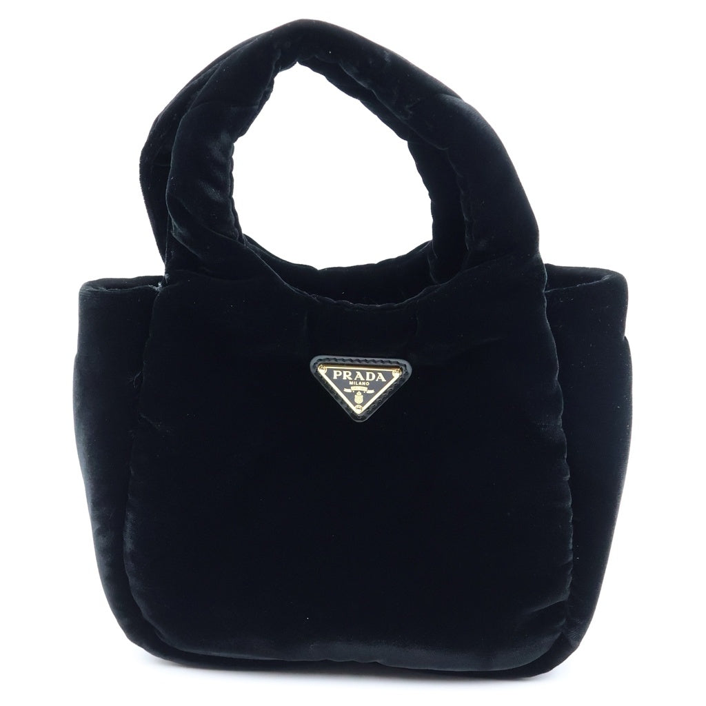 PRADA(プラダ) トライアングルロゴプレート パテッド ベルベット ミニハンドバッグ 2WAY ショルダーバッグ ブラック レディース 1BA410