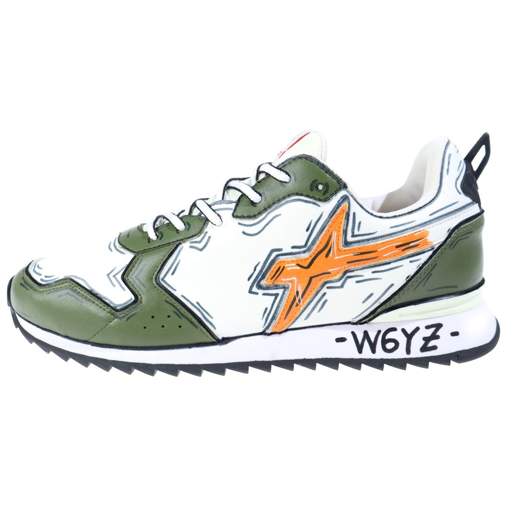 W6YZ JUST SAY WIZZ(ウィズジャストセイウィズ) JET-M 28 ハンドペイント ロイヤルフラッシュ ローカットスニーカー ホワイト/カーキ JM221-1F23CM
