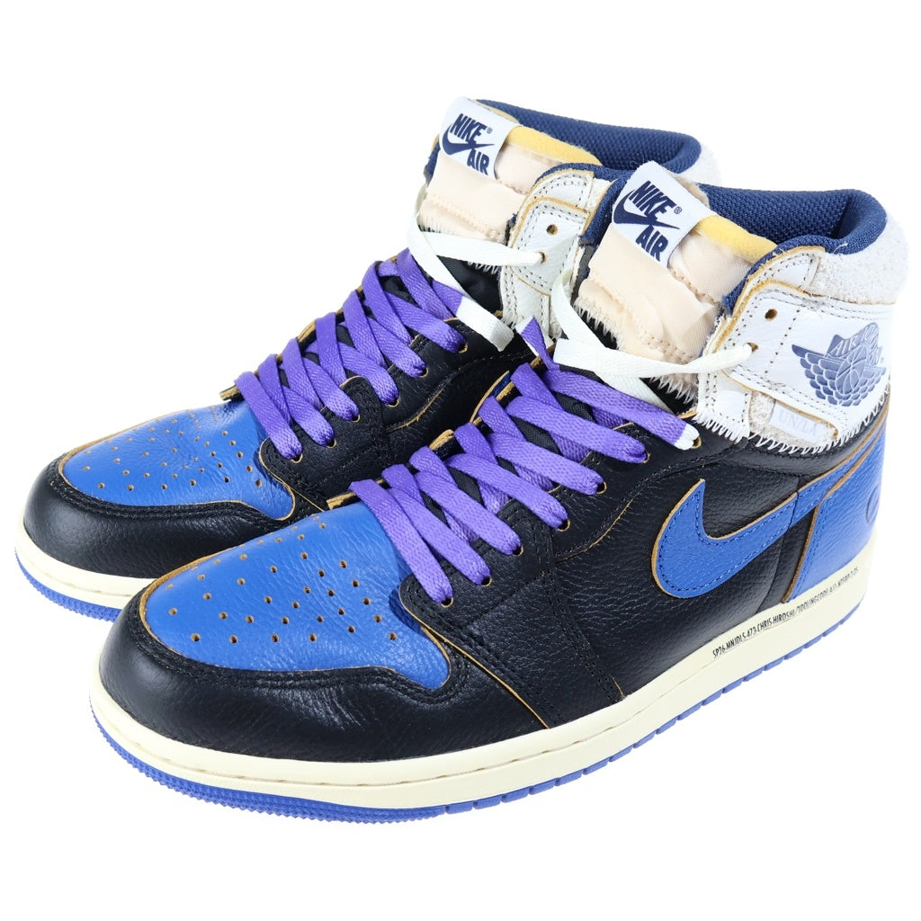 NIKE(ナイキ) ×FRAGMENTDESIGN ×UNION AIR JORDAN 1 HIGH OG SPORT ROYAL フラグメント ユニオン エアジョーダン1 スポーツロイヤル ハイカットスニーカー ブラック/ブルー US8/26cm IO7847-001