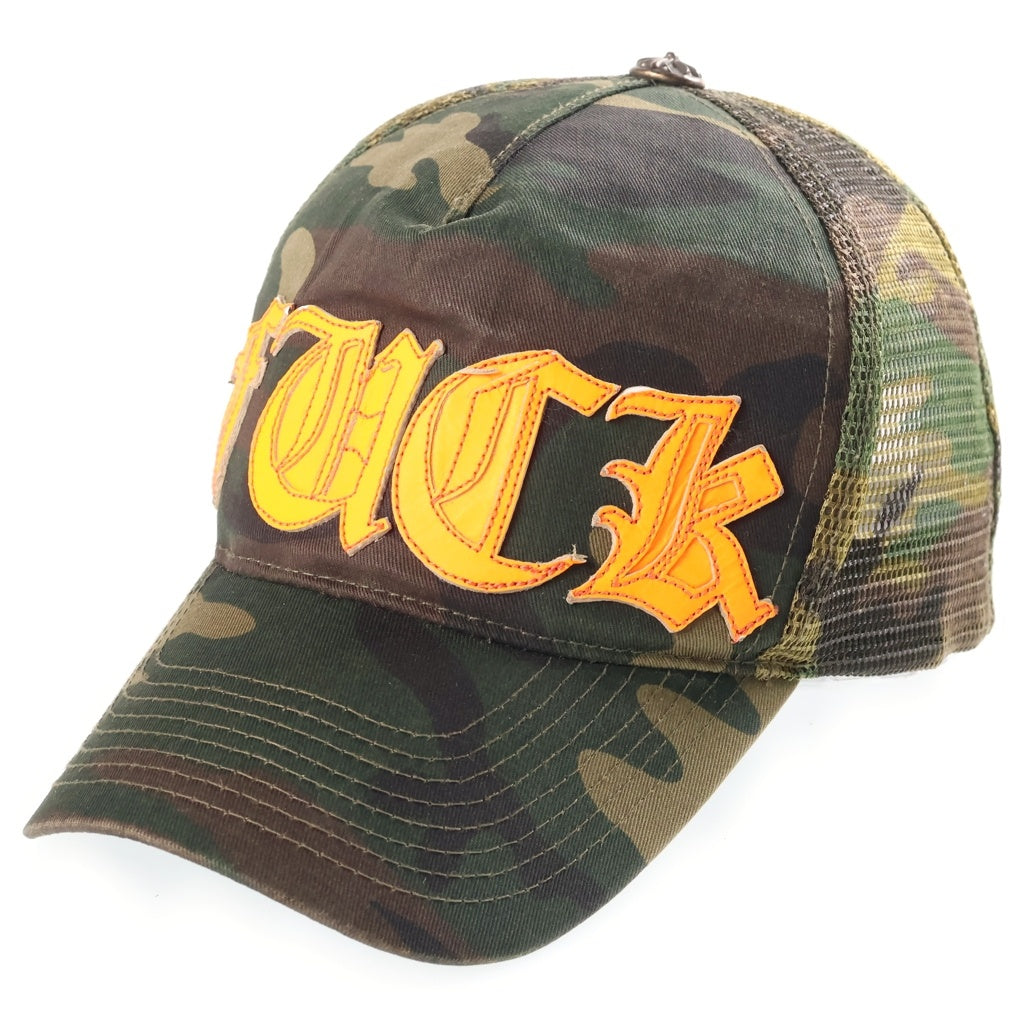 CHROME HEARTS(クロムハーツ) OLD FUCK TRUCKER CAP オールド カモ柄 レザーパッチ クロスボール メッシュ トラッカーキャップ 帽子 カーキ