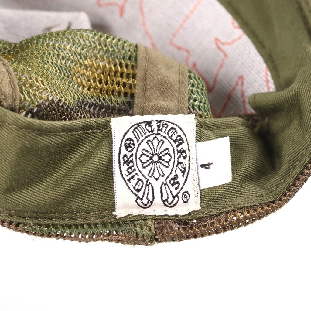 CHROME HEARTS(クロムハーツ) OLD FUCK TRUCKER CAP オールド カモ柄 レザーパッチ クロスボール メッシュ トラッカーキャップ 帽子 カーキ