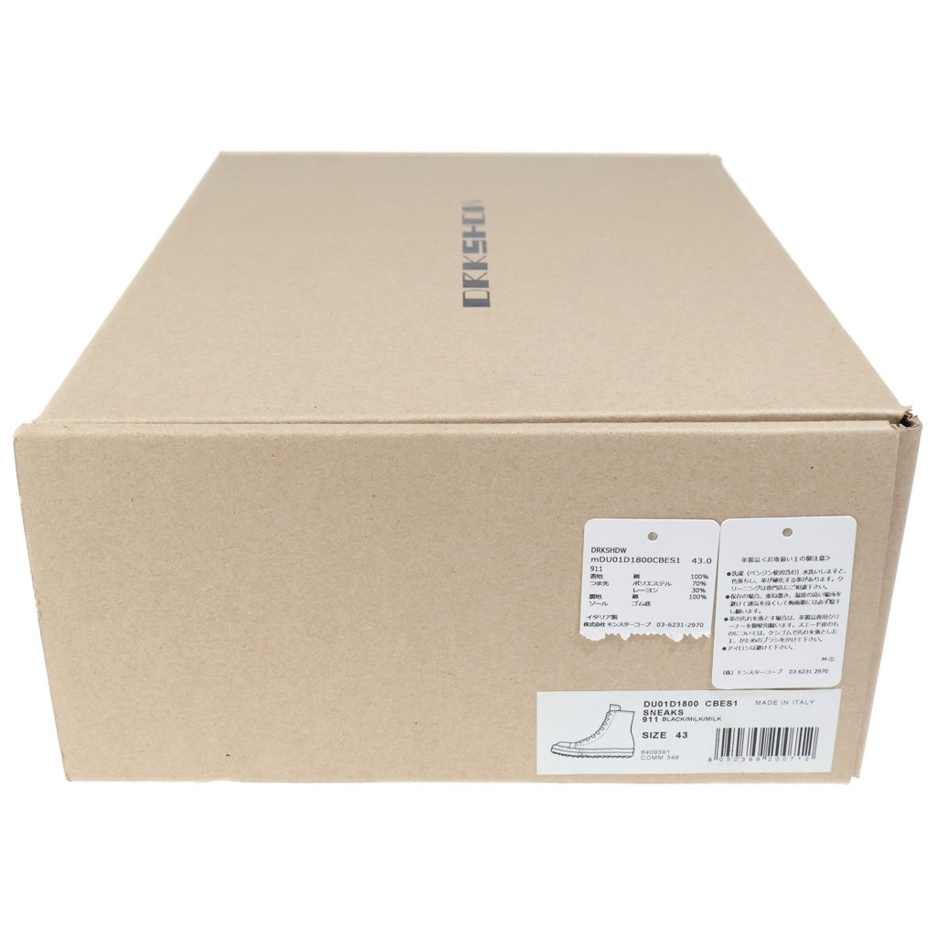 DRKSHDW(ダークシャドウ) 24AW SNEAKS スニーカーズ サイドジップ キャンバス ハイカットスニーカー ブラック/ホワイト DU02D2800