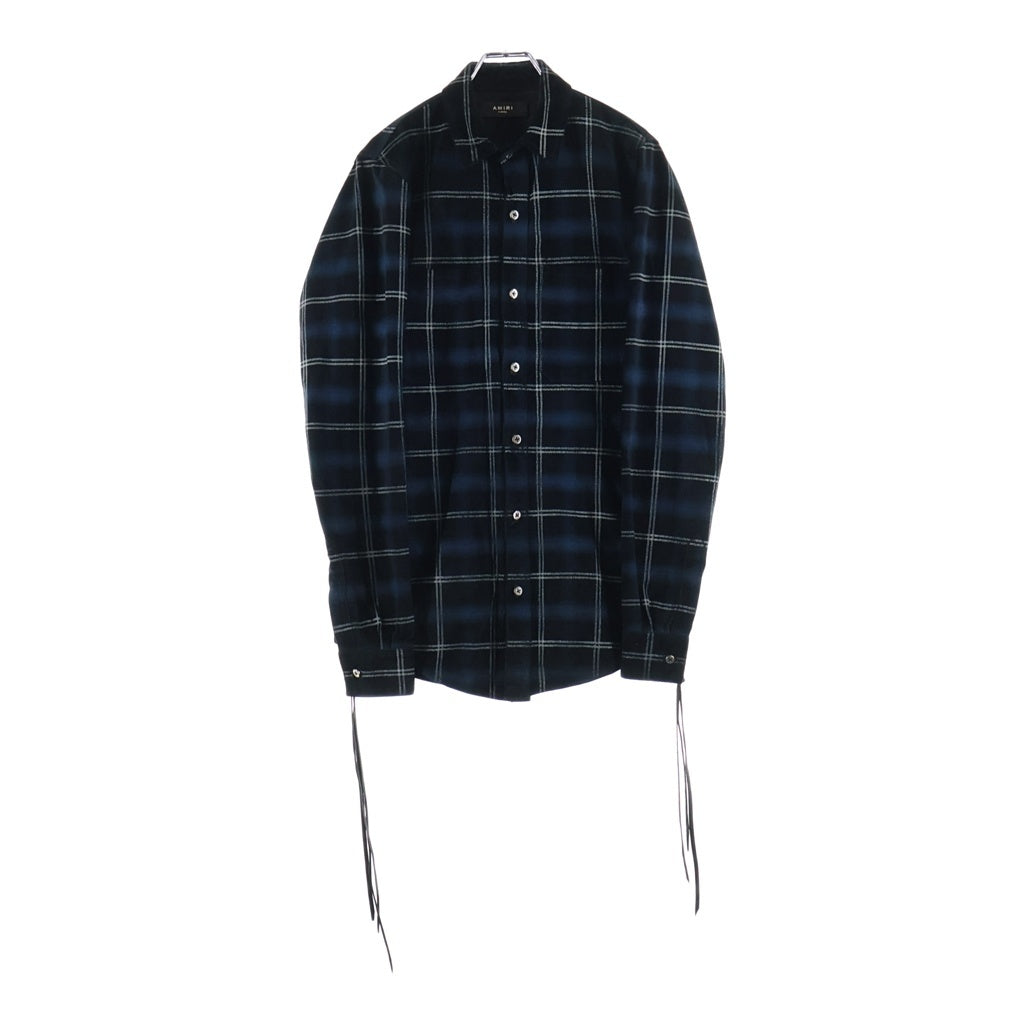 AMIRI(アミリ) ヌバックレザー オンブレ 長袖チェックシャツ グリーン