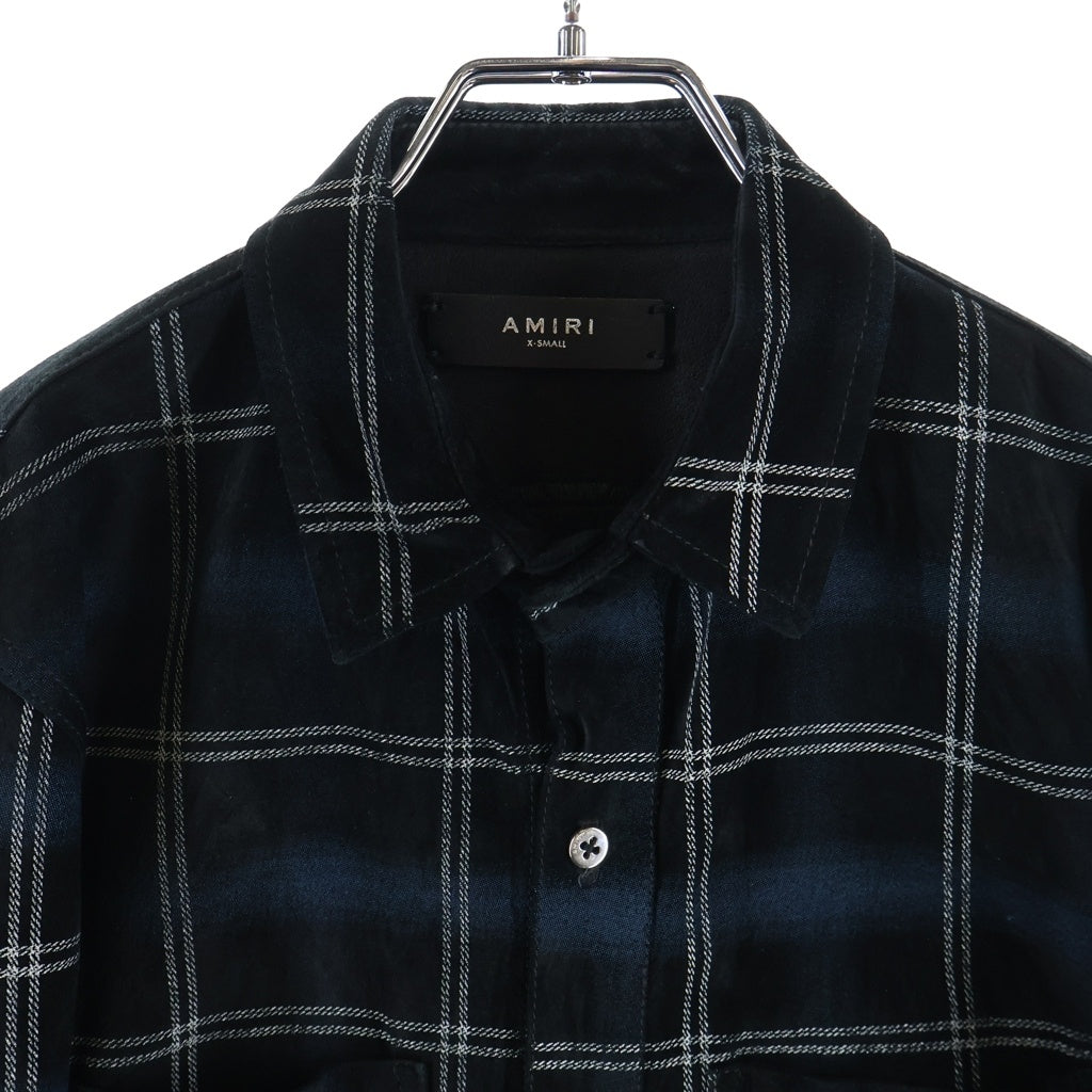 AMIRI(アミリ) ヌバックレザー オンブレ 長袖チェックシャツ グリーン