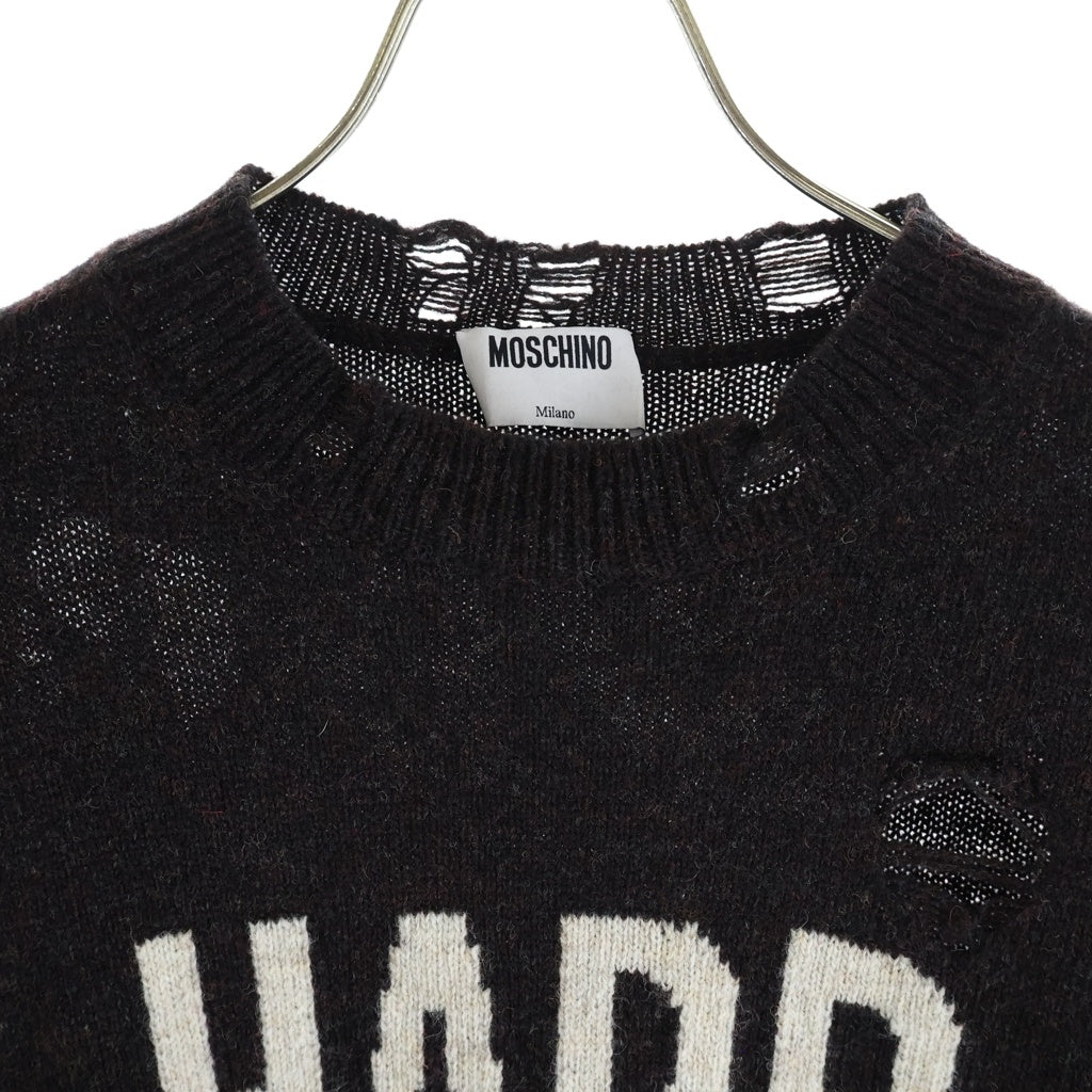 MOSCHINO(モスキーノ) Distressed Crew Neck Seater ディストレスト クルーネック セーター ウールニット ブラウン 252E-A09315503 レディース