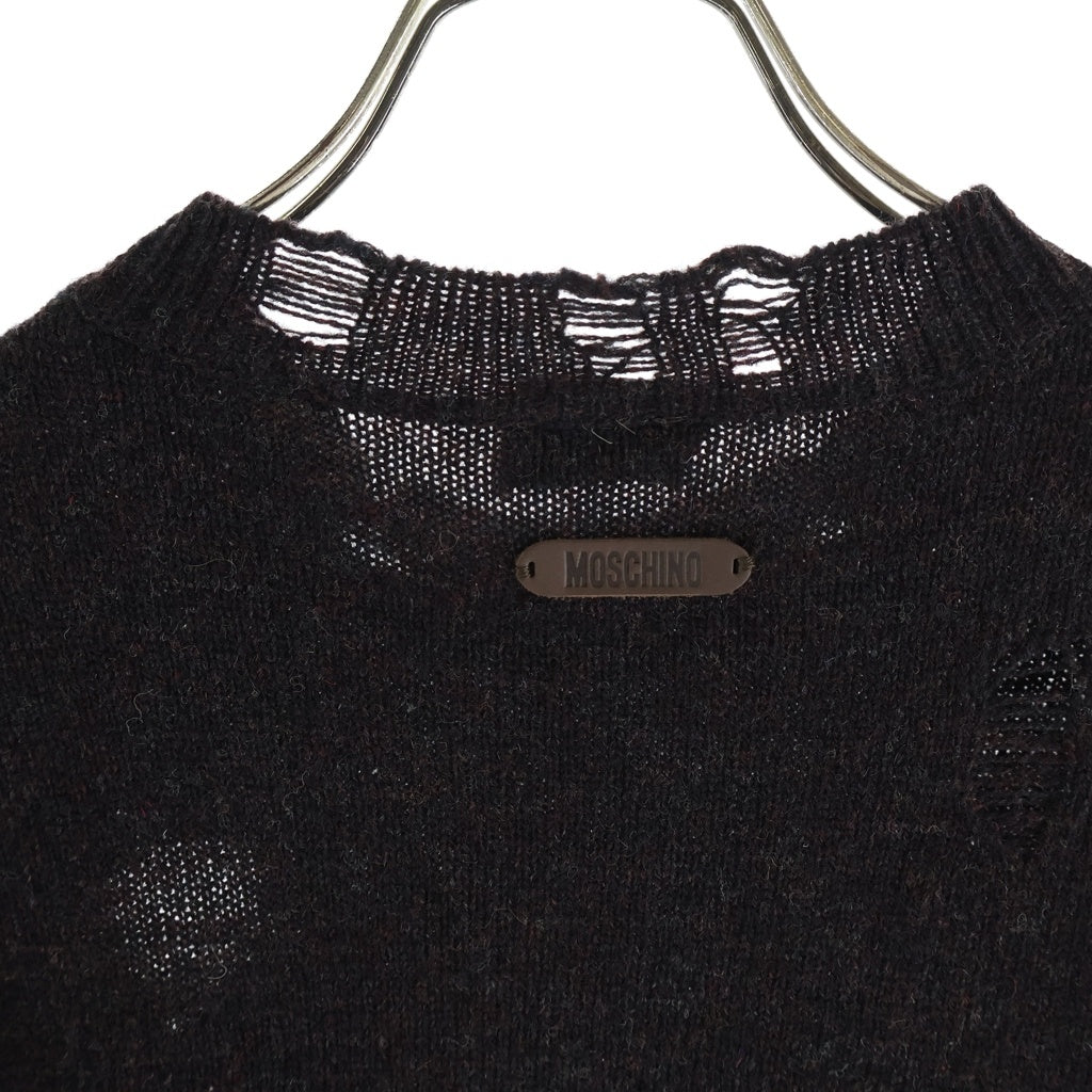 MOSCHINO(モスキーノ) Distressed Crew Neck Seater ディストレスト クルーネック セーター ウールニット ブラウン 252E-A09315503 レディース