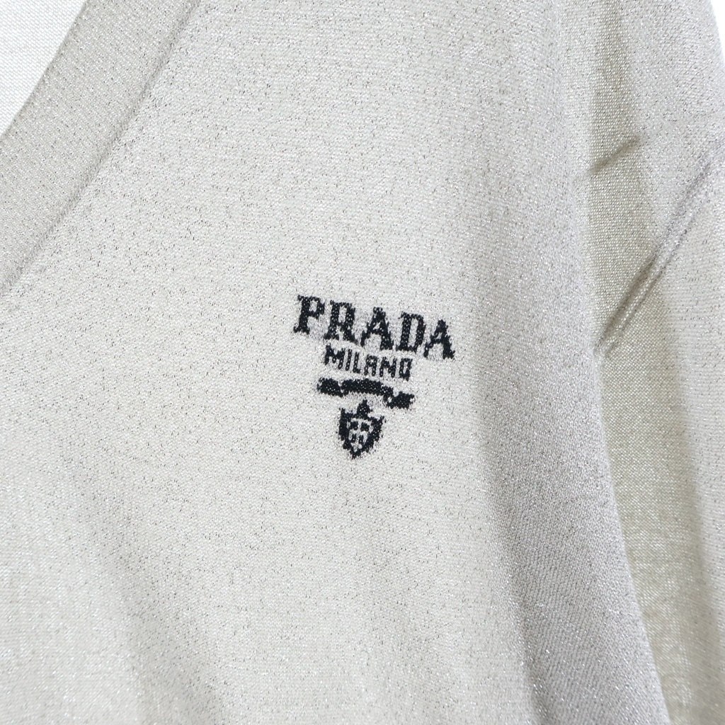 PRADA(プラダ) Vネックセーター ニット シルク シルバー UMB283 S221 1Z4Q レディース