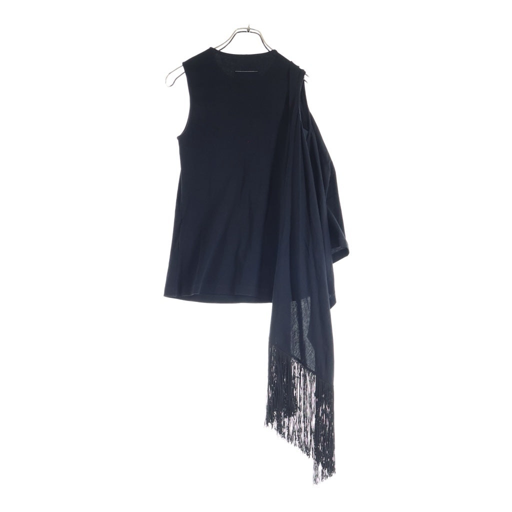 MM6 Maison Margiela(エムエムシックスメゾンマルジェラ) ドレープ フリンジ ノースリーブ クルーネック タンクトップ トップス カットソー ブラック レディース S52NL0069 MTJ017
