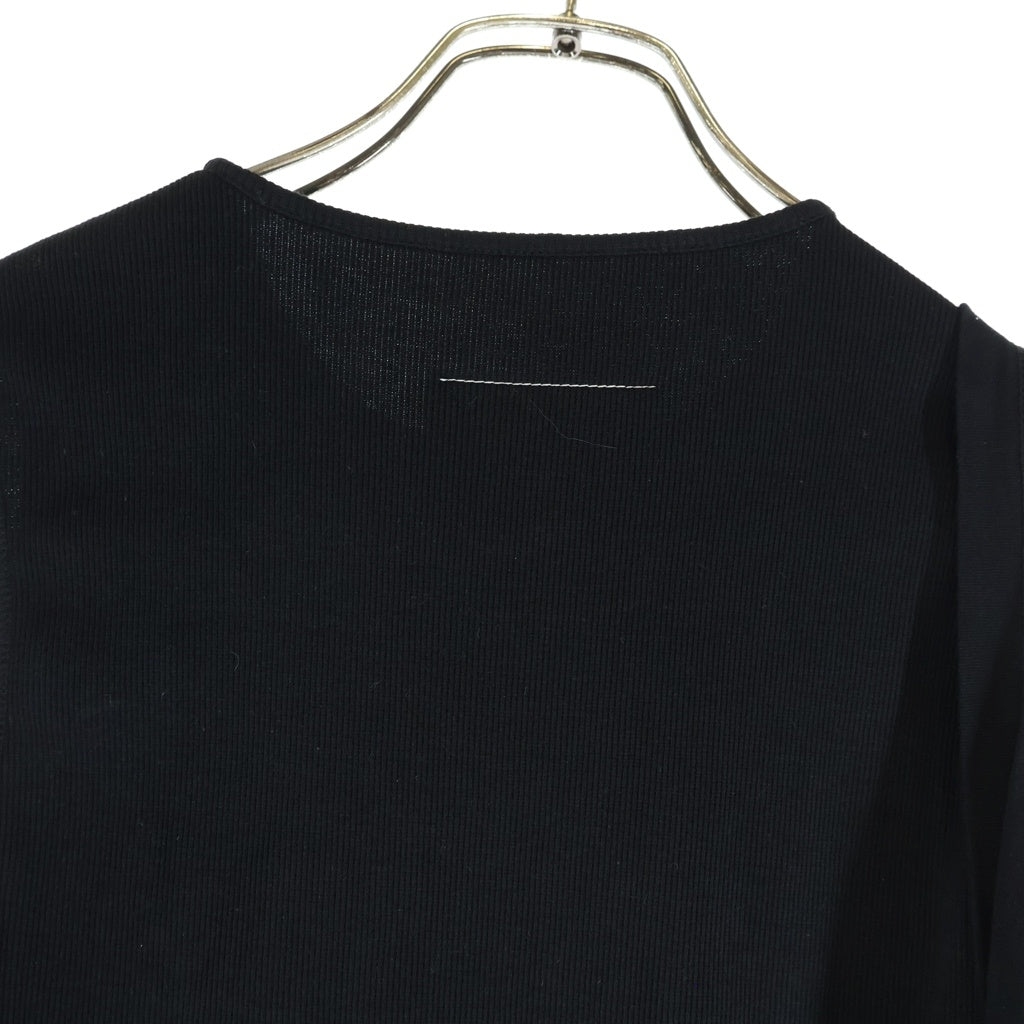 MM6 Maison Margiela(エムエムシックスメゾンマルジェラ) ドレープ フリンジ ノースリーブ クルーネック タンクトップ トップス カットソー ブラック レディース S52NL0069 MTJ017