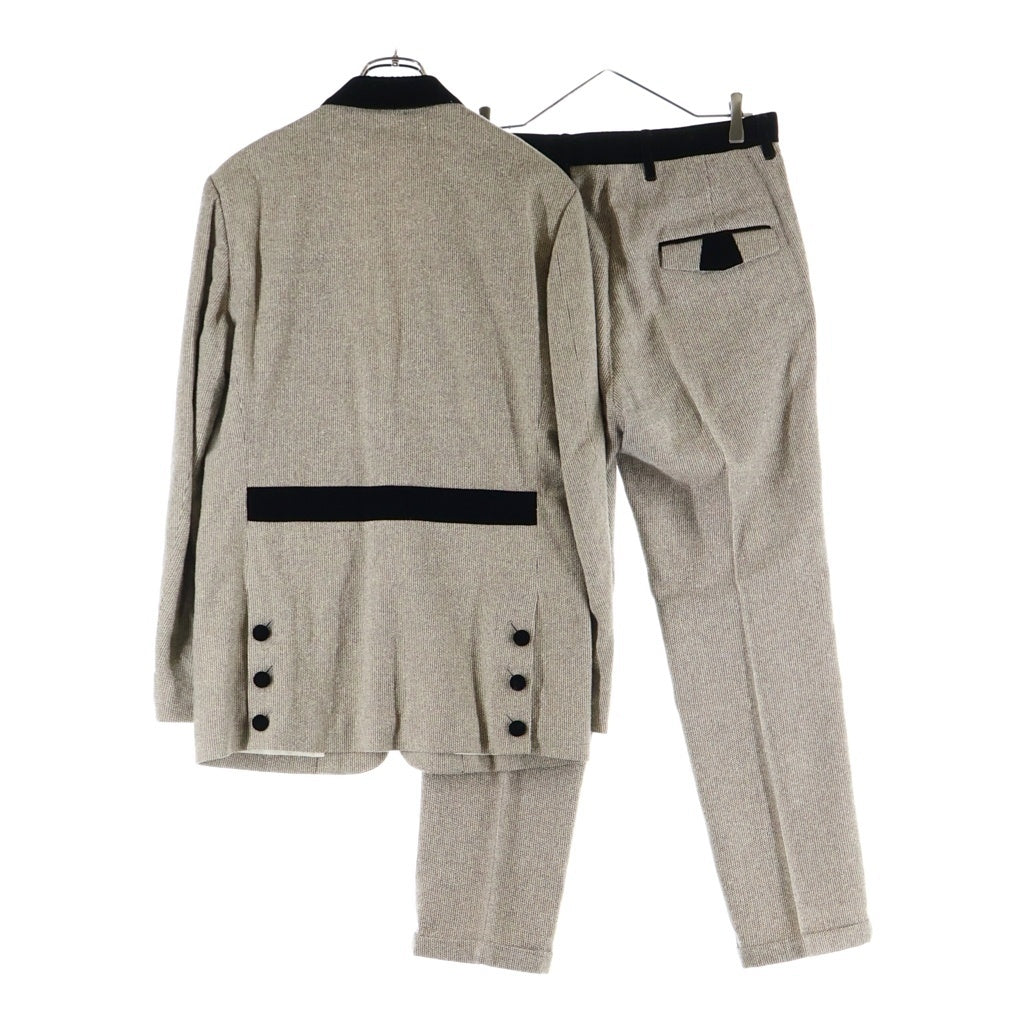 Sasquatchfabrix.(サスクワッチファブリックス) 12AW EDWARD LAPEL JKT エドワード ラペル ジャケット ベロア切り替え スラックスロングパンツ セットアップスーツ ベージュ 12AW-JKL-001