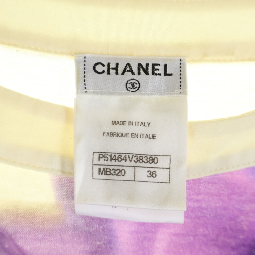 CHANEL(シャネル) フラワー グラフィック ショルダーボタン ノースリーブ カットソー トップス ホワイト レディース P51464V38380