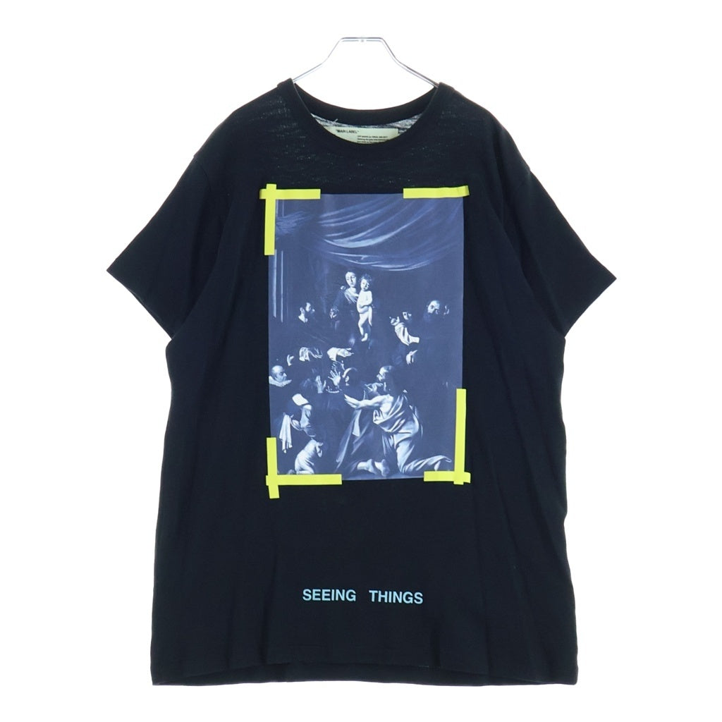 OFF-WHITE(オフホワイト) 17AW DIAG CARAVAGGIO TEE グラフィックプリント クルーネック 半袖Tシャツ カットソー ブラック OMAA002F17001015