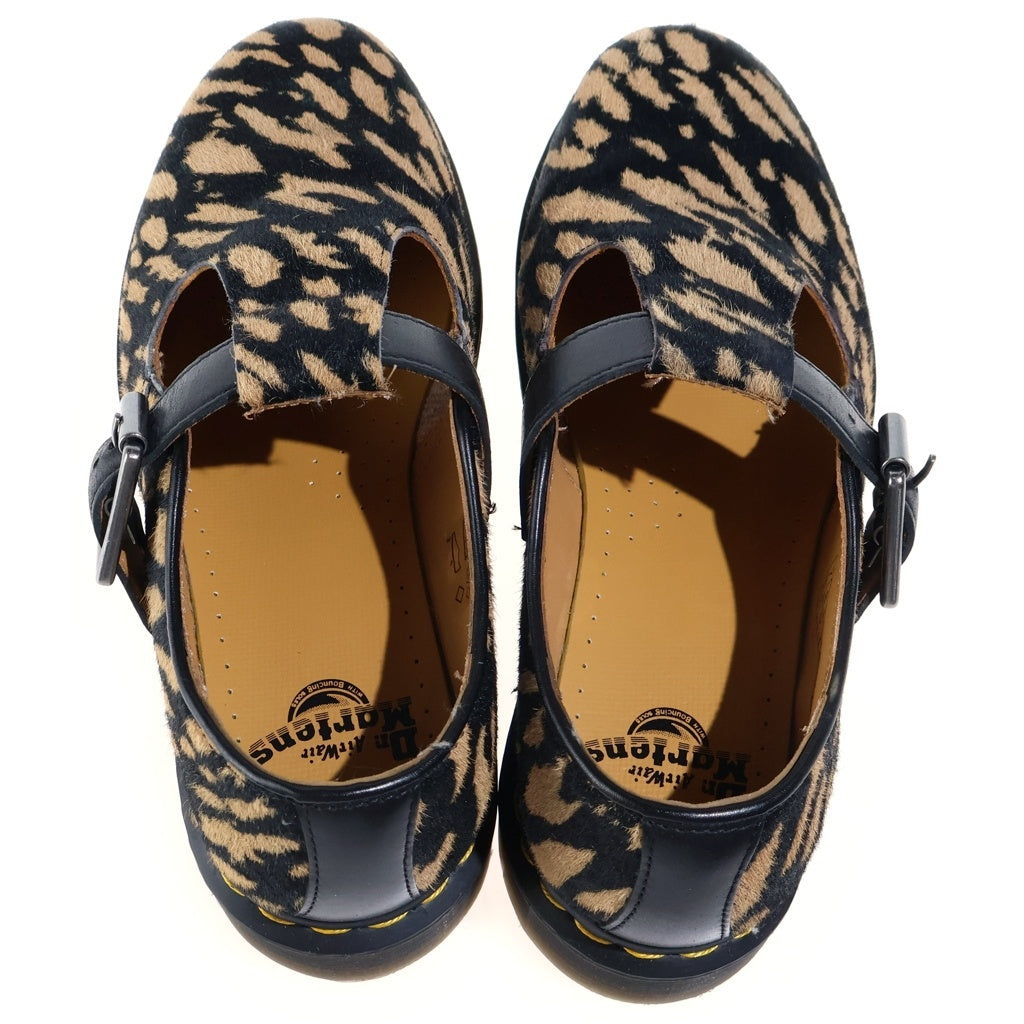 Dr.Martens(ドクターマーチン) T-BAR Shoes ハラコ レオパード Tストラップ シューズ ブラウン レディース 32135526