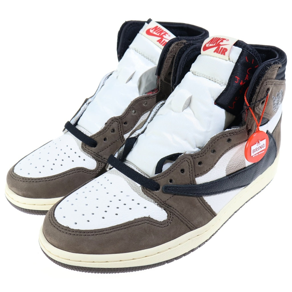 NIKE(ナイキ) ×TRAVIS SCOTT AIR JORDAN 1 RETRO HIGH OG TS SP SAIL/DARK MOCHA トラヴィススコット エアジョーダン1 ダークモカ ハイカットスニーカー ブラウン/ホワイト US9/27cm CD4487-100