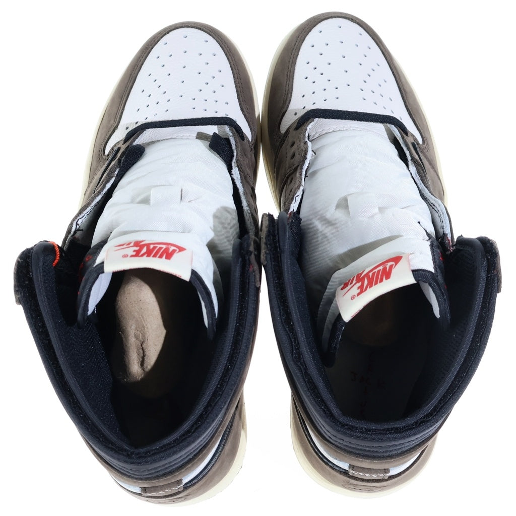 NIKE(ナイキ) ×TRAVIS SCOTT AIR JORDAN 1 RETRO HIGH OG TS SP SAIL/DARK MOCHA トラヴィススコット エアジョーダン1 ダークモカ ハイカットスニーカー ブラウン/ホワイト US9/27cm CD4487-100