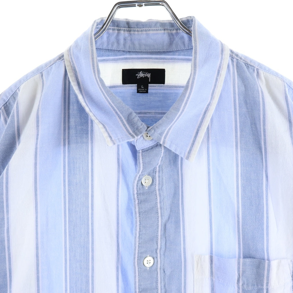 STUSSY(ステューシー) WIDE STRIPED SHIRT ワイドストライプ総柄 ボタン 長袖シャツ ブルー/ホワイト 1110239