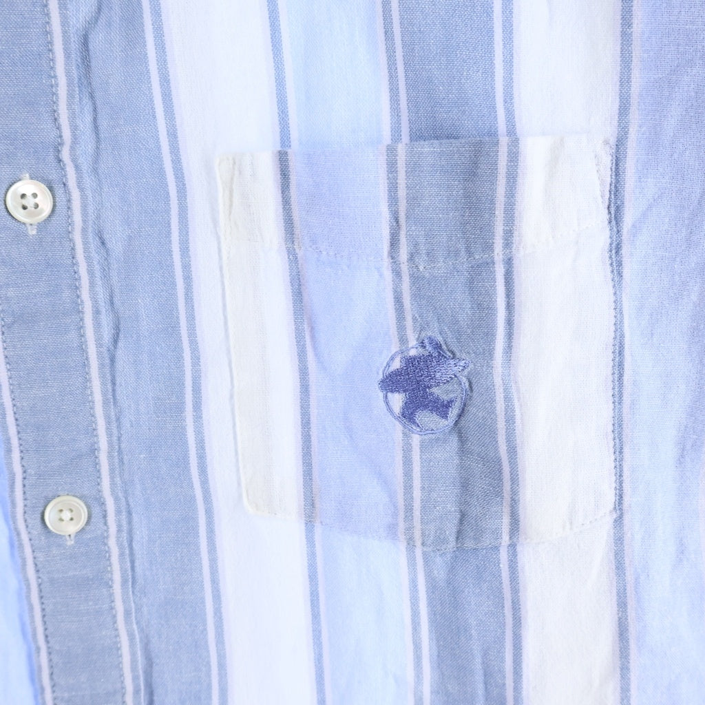 STUSSY(ステューシー) WIDE STRIPED SHIRT ワイドストライプ総柄 ボタン 長袖シャツ ブルー/ホワイト 1110239