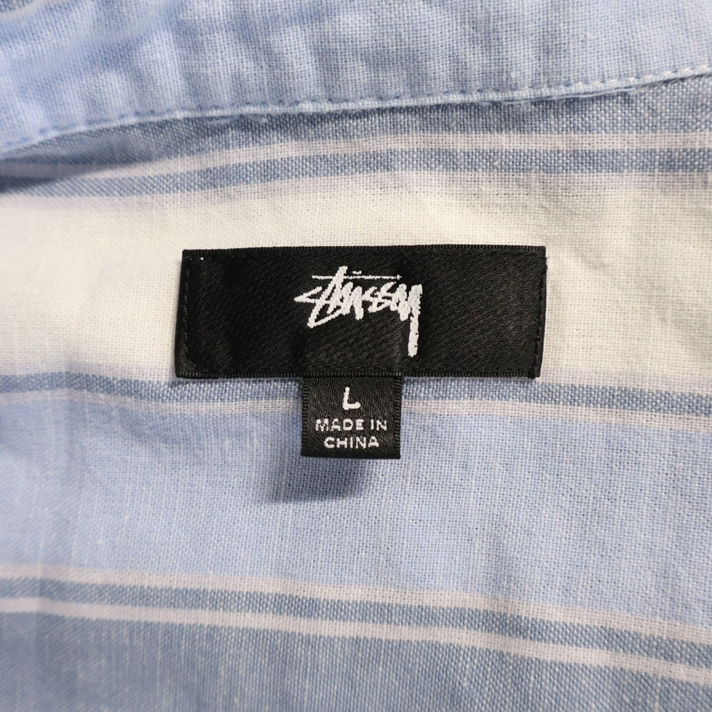 STUSSY(ステューシー) WIDE STRIPED SHIRT ワイドストライプ総柄 ボタン 長袖シャツ ブルー/ホワイト 1110239