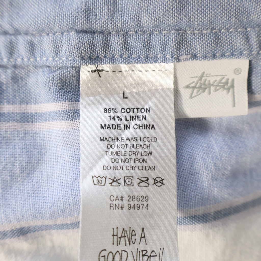 STUSSY(ステューシー) WIDE STRIPED SHIRT ワイドストライプ総柄 ボタン 長袖シャツ ブルー/ホワイト 1110239