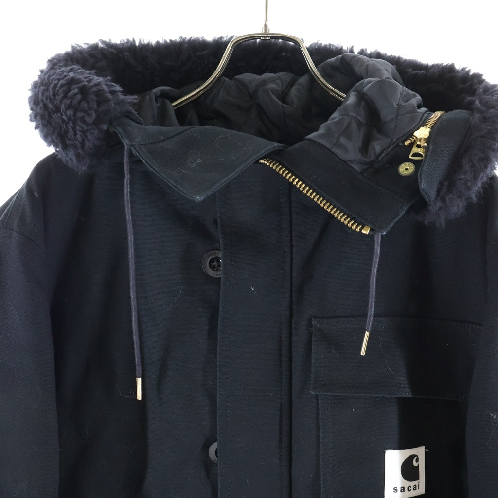 Sacai(サカイ) 23AW ×Carhartt WIP Canvas Parka Siberian カーハート ワークインプログレス キャンバス シベリアンパーカー ボア ロングコート ジャケット ブラック 23-06740