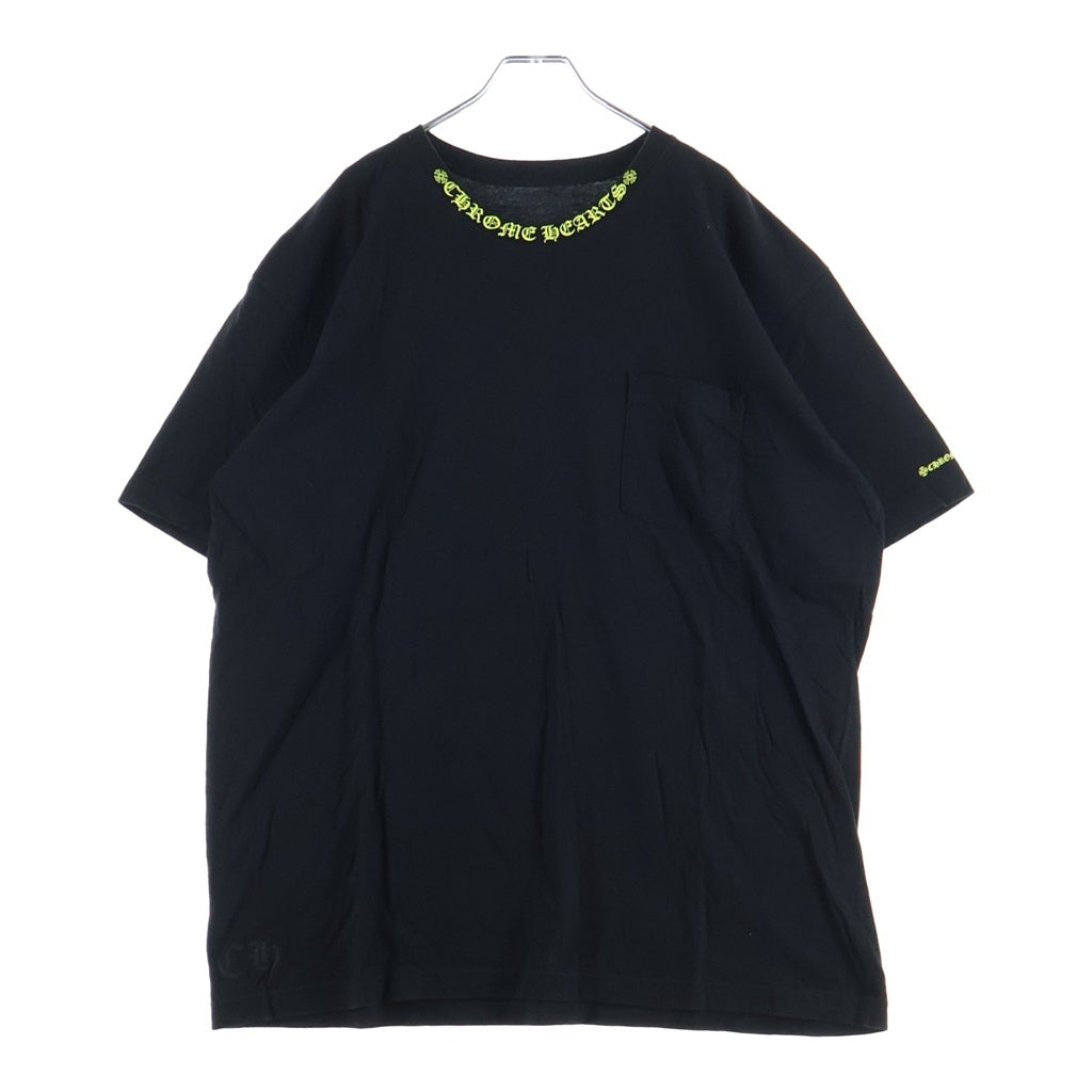 CHROME HEARTS(クロムハーツ) Neck Logo ネックロゴ クルーネック半袖Tシャツカットソー ブラック/イエロー
