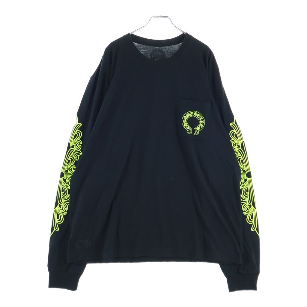 CHROME HEARTS(クロムハーツ) FLRL CRS HORSESHOE L/S 袖フローラルプリント クルーネック長袖Tシャツカットソー ブラック /イエロー