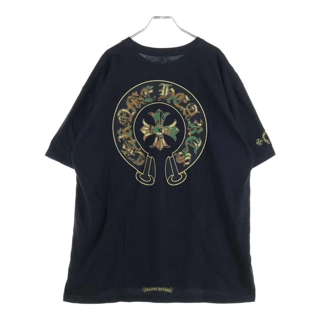 CHROME HEARTS(クロムハーツ) CAMO HORSESHOE S/S TEE バックホースシュー アームロゴ カモ柄プリント クルーネック 半袖Tシャツ カットソー ブラック