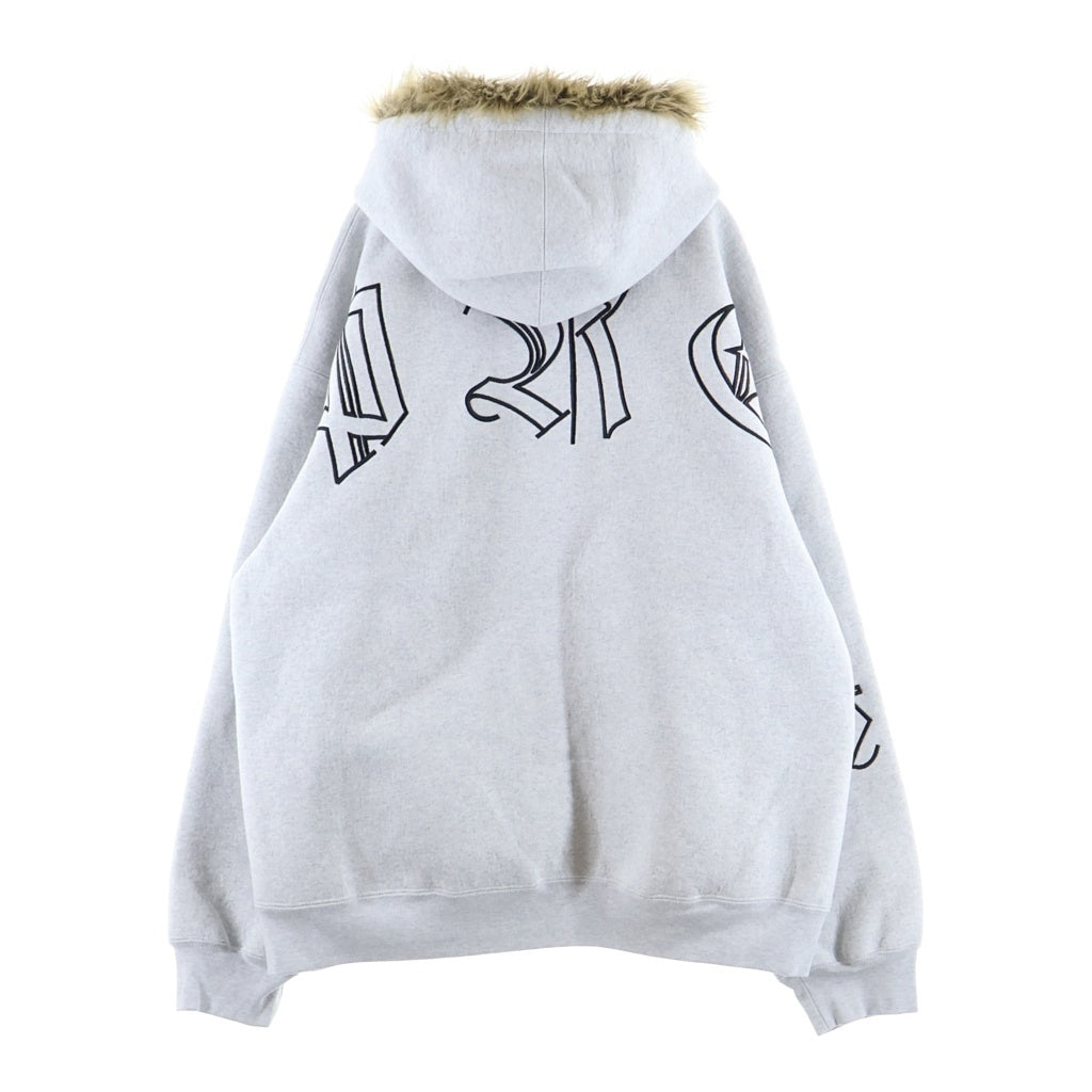SUPREME(シュプリーム) 25AW Faux Fur Zip Up Hooded Sweatshirt フェイクファー ロゴ刺繍 ジップアップパーカー グレー