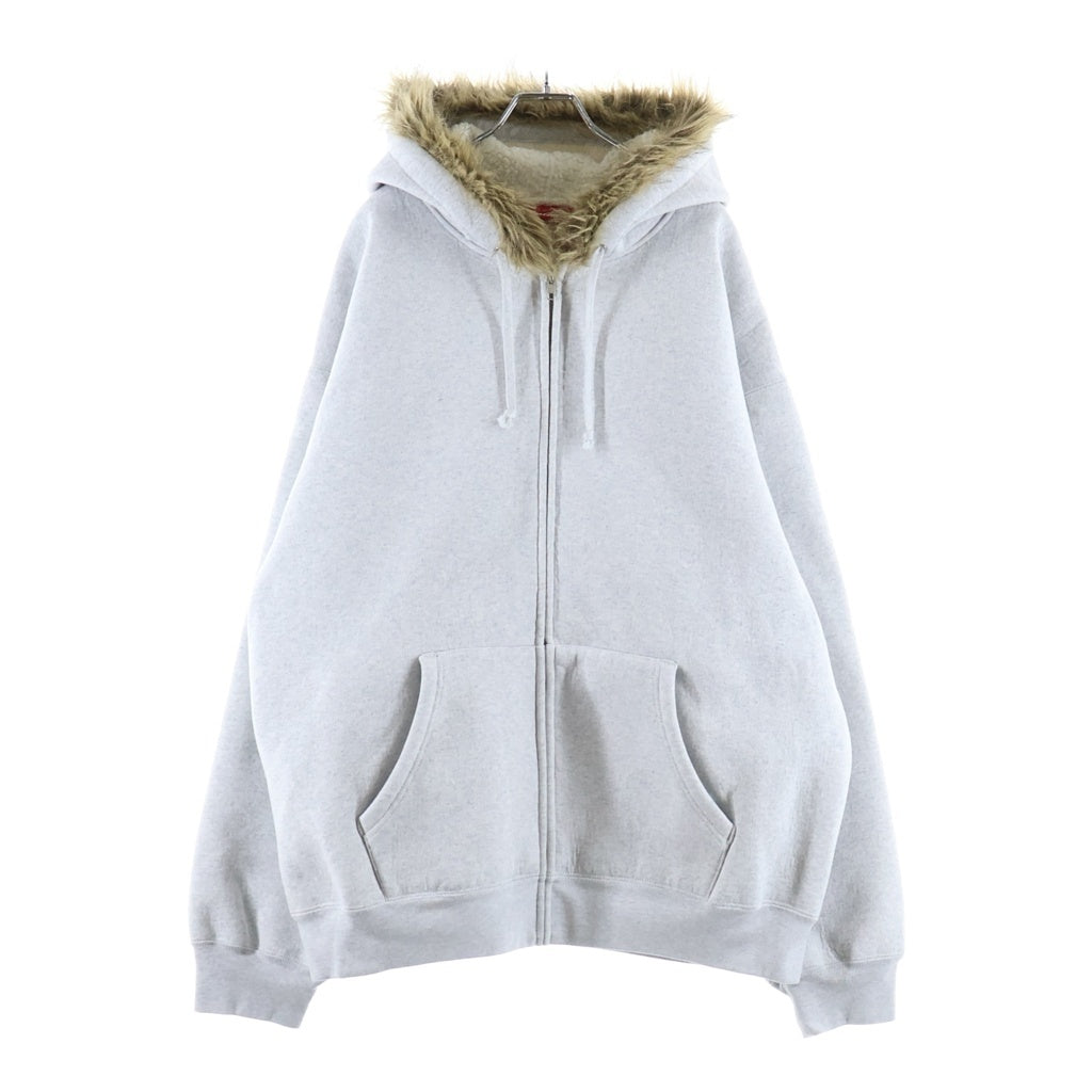 SUPREME(シュプリーム) 25AW Faux Fur Zip Up Hooded Sweatshirt フェイクファー ロゴ刺繍 ジップアップパーカー グレー
