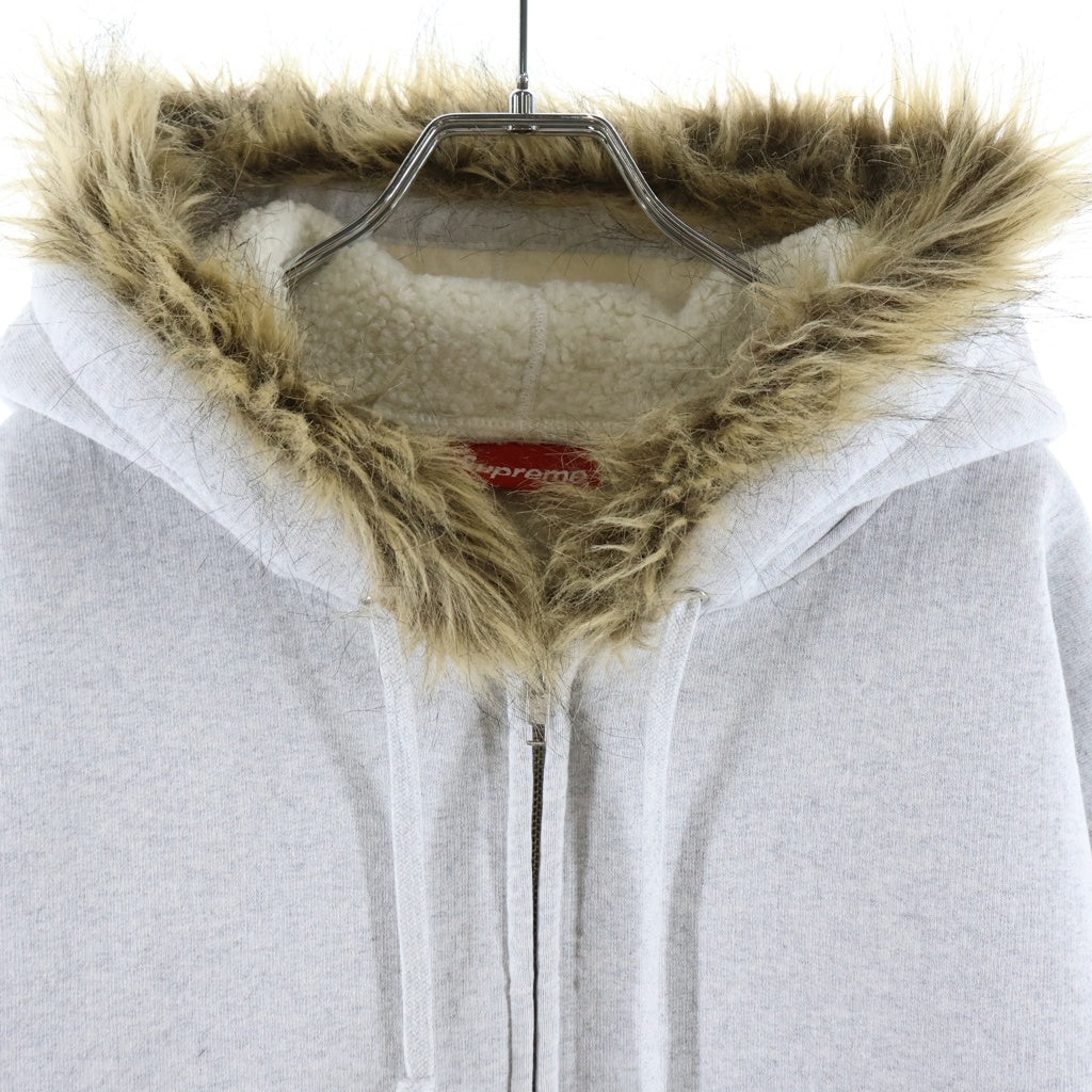 SUPREME(シュプリーム) 25AW Faux Fur Zip Up Hooded Sweatshirt フェイクファー ロゴ刺繍 ジップアップパーカー グレー