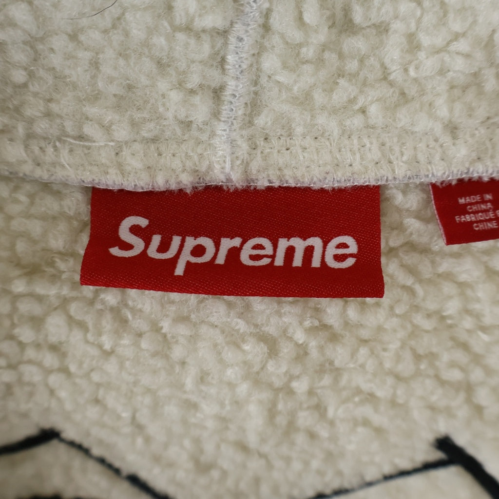 SUPREME(シュプリーム) 25AW Faux Fur Zip Up Hooded Sweatshirt フェイクファー ロゴ刺繍 ジップアップパーカー グレー