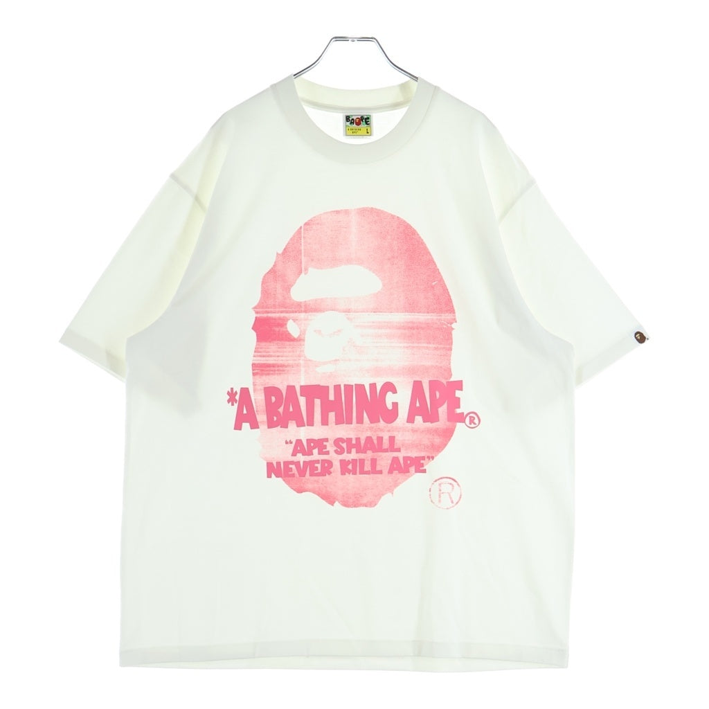 A BATHING APE(アベイシングエイプ) SPRAY APE HEAD RELAXED FIT TEE エイプヘッド スプレープリント 半袖Tシャツ カットソー ホワイト/ピンク 1M80110329