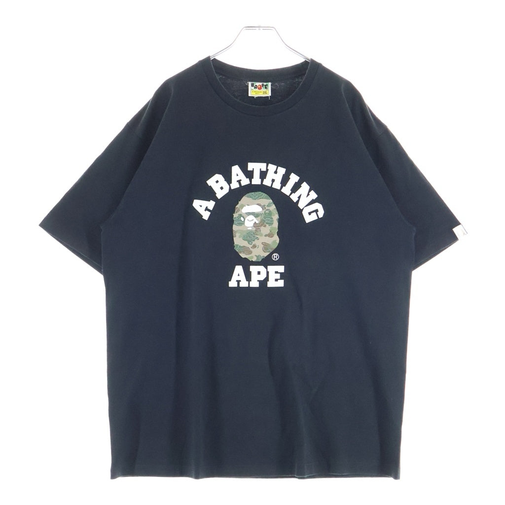 A BATHING APE(アベイシングエイプ) Layered Line Camo College Tee カモフラ カレッジロゴプリント 半袖Tシャツ カットソー ブラック 0ZXTEM110026L