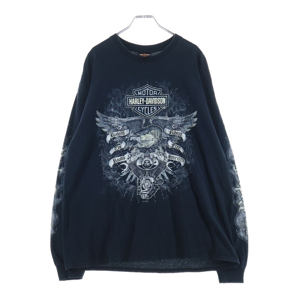 HARLEY DAVIDSON(ハーレーダビッドソン) イーグルロゴプリント バックピンナップガール 袖フレア 長袖Tシャツ カットソー ブラック
