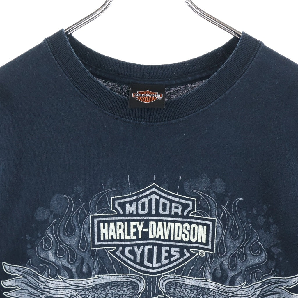 HARLEY DAVIDSON(ハーレーダビッドソン) イーグルロゴプリント バックピンナップガール 袖フレア 長袖Tシャツ カットソー ブラック