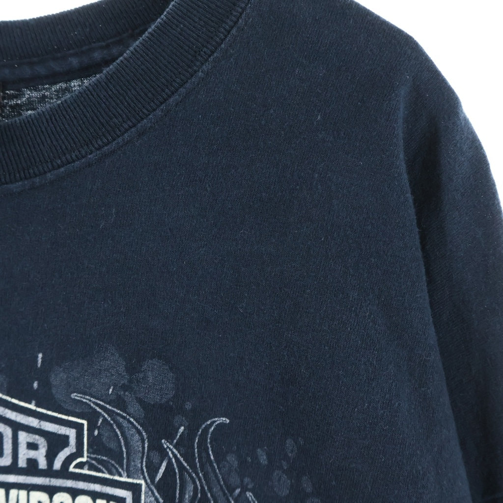 HARLEY DAVIDSON(ハーレーダビッドソン) イーグルロゴプリント バックピンナップガール 袖フレア 長袖Tシャツ カットソー ブラック